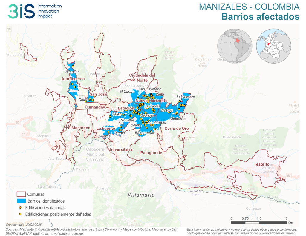 colombia: mapa urbano de manizales: barrios afectados terremoto 10 de agosto 2026